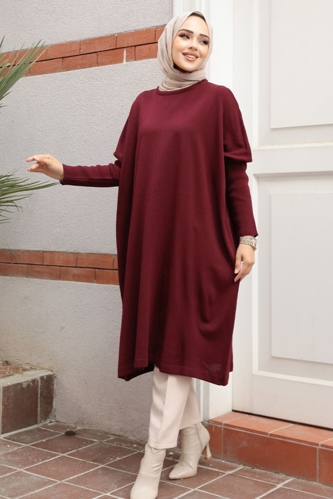 Bordo Tesettür Triko Tunik 70082BR - 1