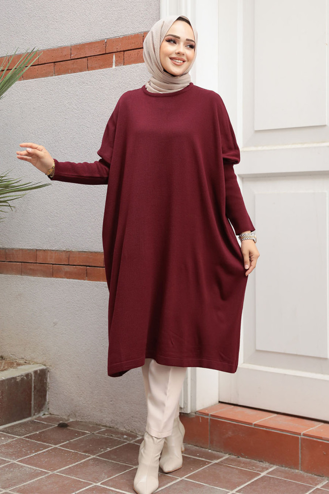 Bordo Tesettür Triko Tunik 70082BR - 2