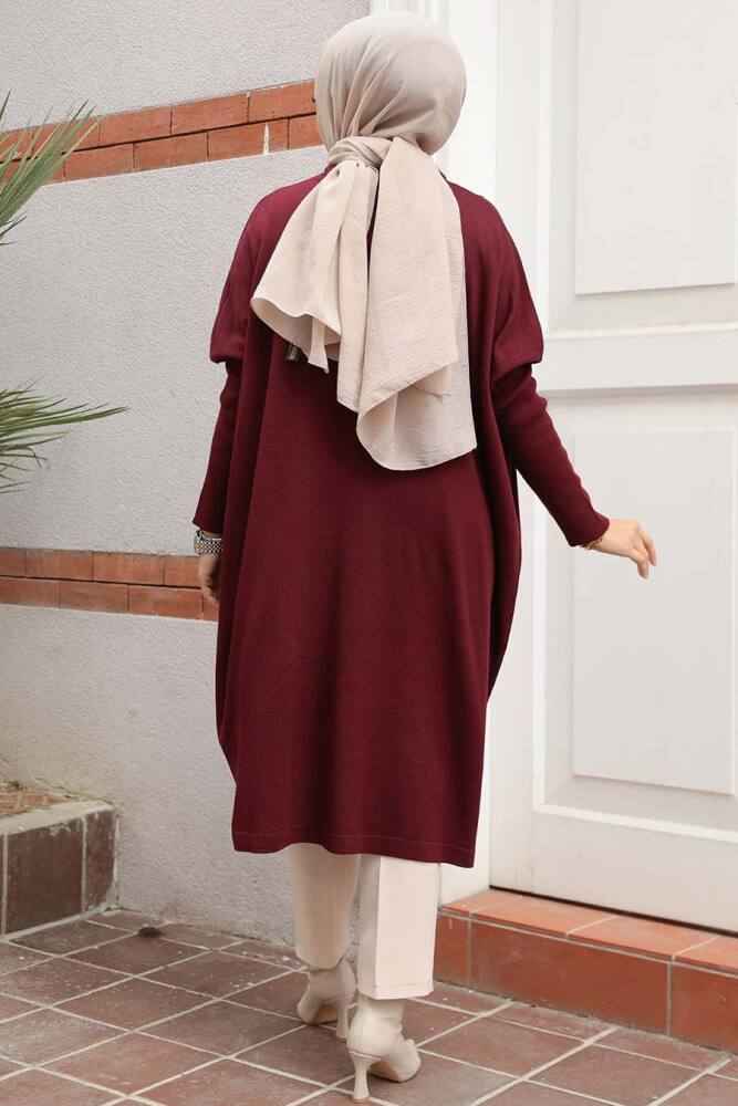 Bordo Tesettür Triko Tunik 70082BR - 3