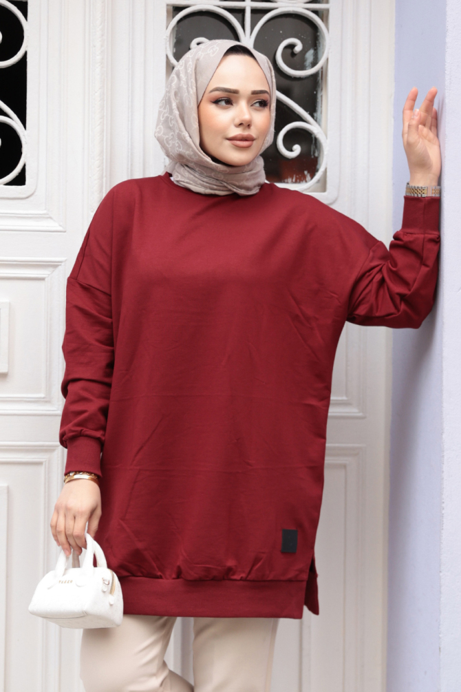 Bordo Tesettür Tunik 30644BR - 2