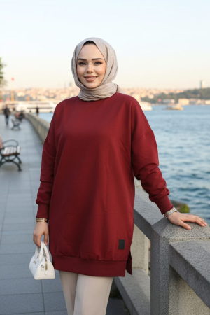 Bordo Tesettür Tunik 30644BR - NEVA STYLE