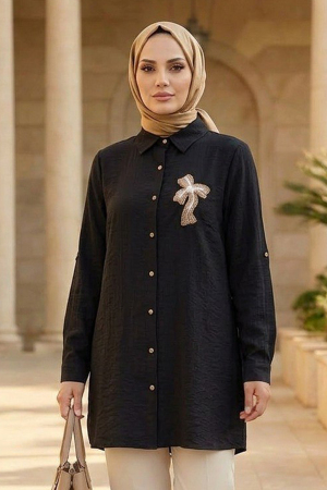 Brooch-Detail Black Modest Tunic 11192S - 1