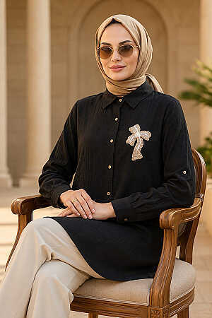 Brooch-Detail Black Modest Tunic 11192S - 2