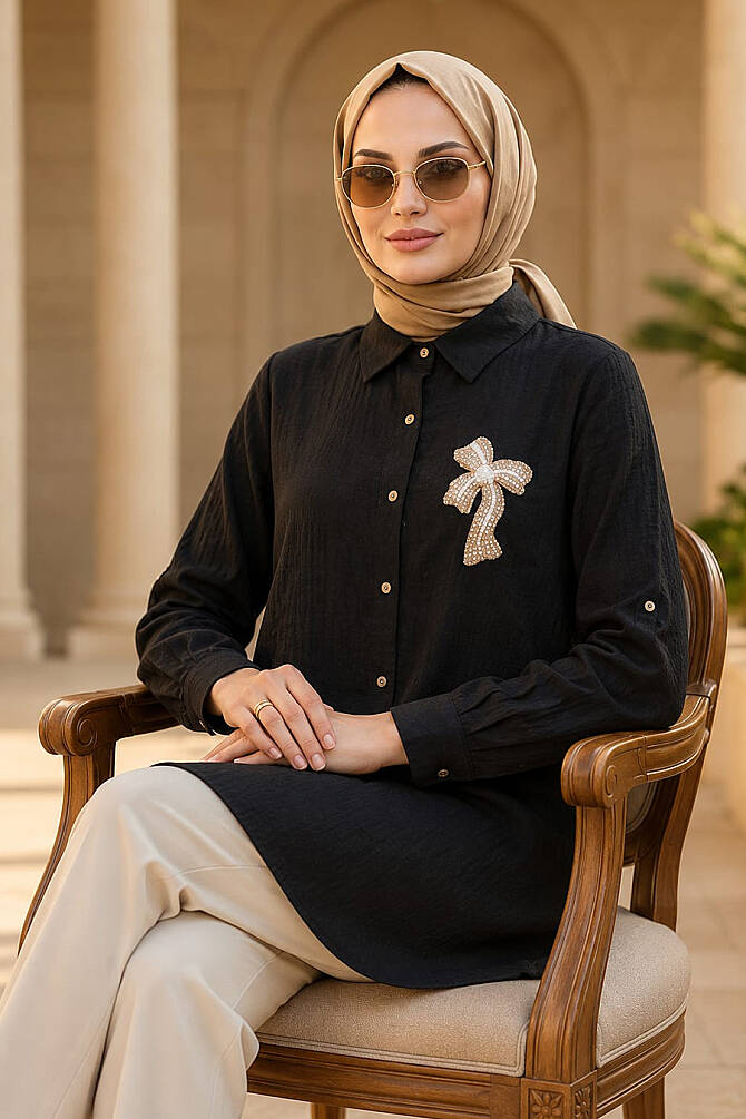 Brooch-Detail Black Modest Tunic 11192S - 2