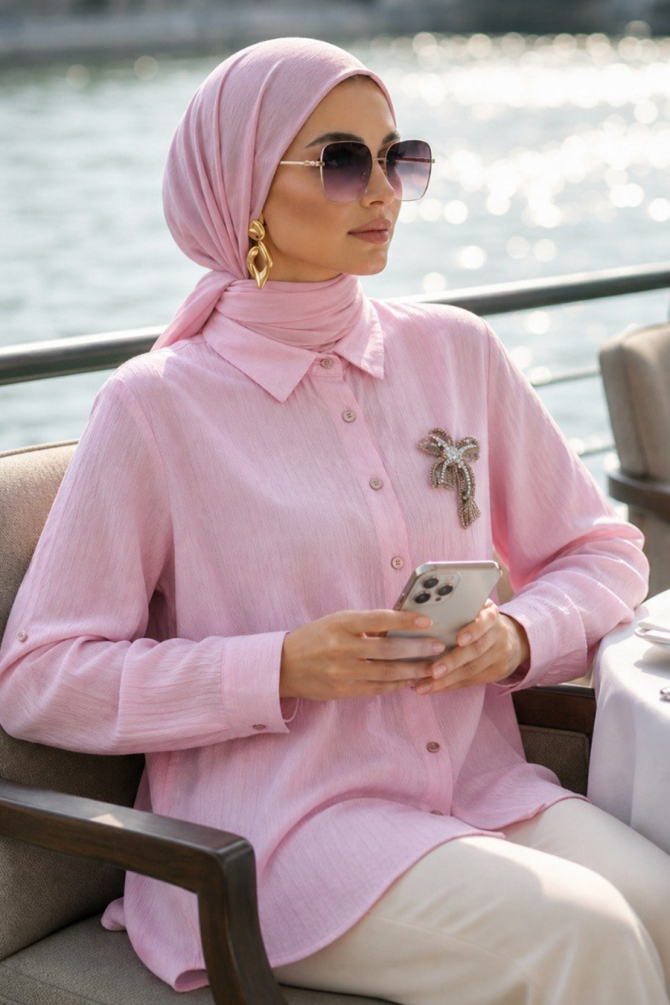 Brooch-Detail Pink Modest Tunic 11192P - 1