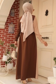Brown Hijab Dress 3437KH - Thumbnail