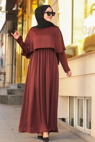 Brown Hijab Dress 4140KH - Thumbnail