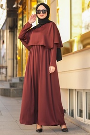 Brown Hijab Dress 4140KH - Thumbnail