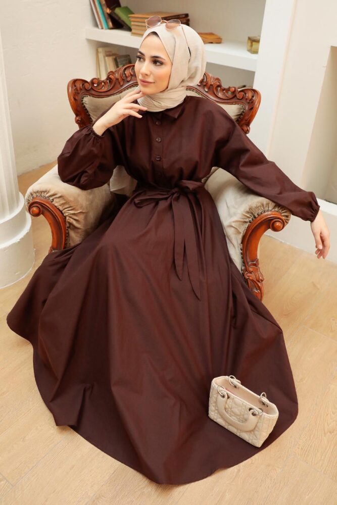 Brown Hijab Dress 50091KH - 6
