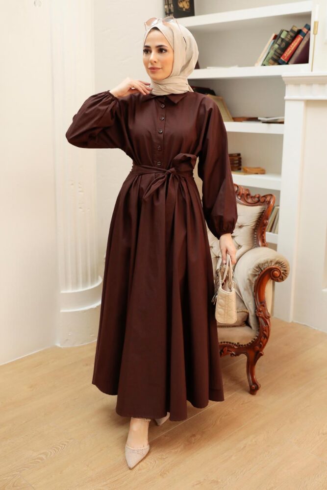 Brown Hijab Dress 50091KH - 4