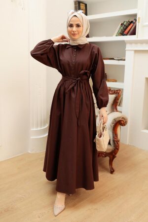 Brown Hijab Dress 50091KH - 3