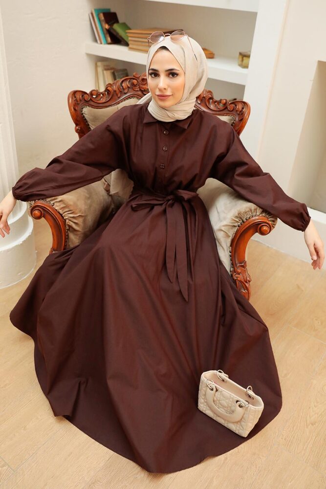Brown Hijab Dress 50091KH - 5