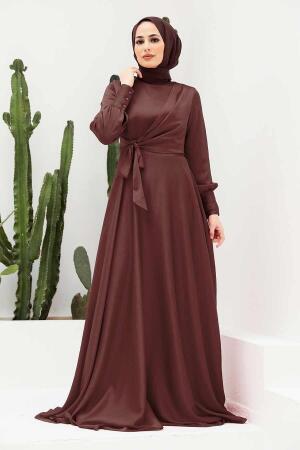 Neva Style - Brown Turkish Hijab Evening Gown 1420KH - 1