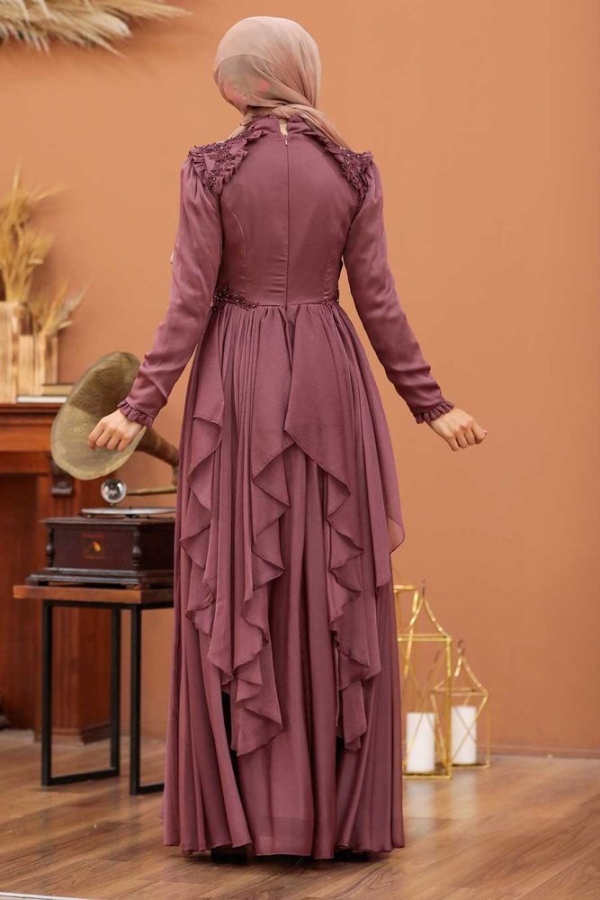 Neva Style - Luxury Brown Muslim Long Sleeve Dress 21850KH - 3