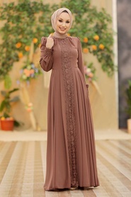 Neva Style - Luxorious Brown Islamic Clothing Engagement Dress 2760KH - Thumbnail