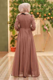 Neva Style - Luxorious Brown Islamic Clothing Engagement Dress 2760KH - Thumbnail