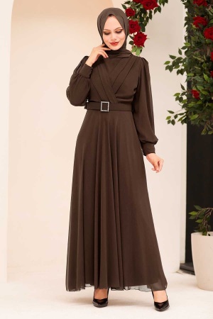 Neva Style - Brown Turkish Hijab Engagement Dress 3060KH