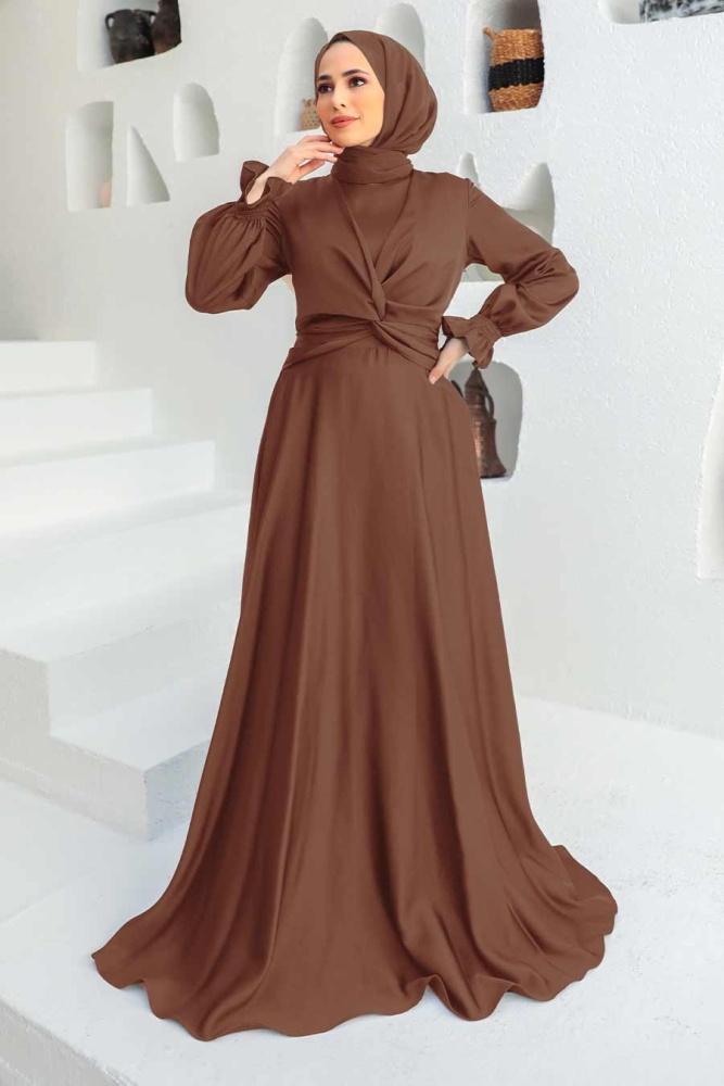 Neva Style - Stylish Brown Islamic Clothing Engagement Dress 3389KH - 1