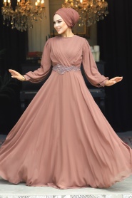 Neva Style - Stylish Brown Islamic Evening Gown 3435KH - Thumbnail