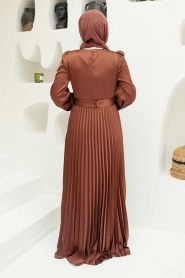 Neva Style - Elegant Brown Islamic Clothing Wedding Dress 3452KH - Thumbnail