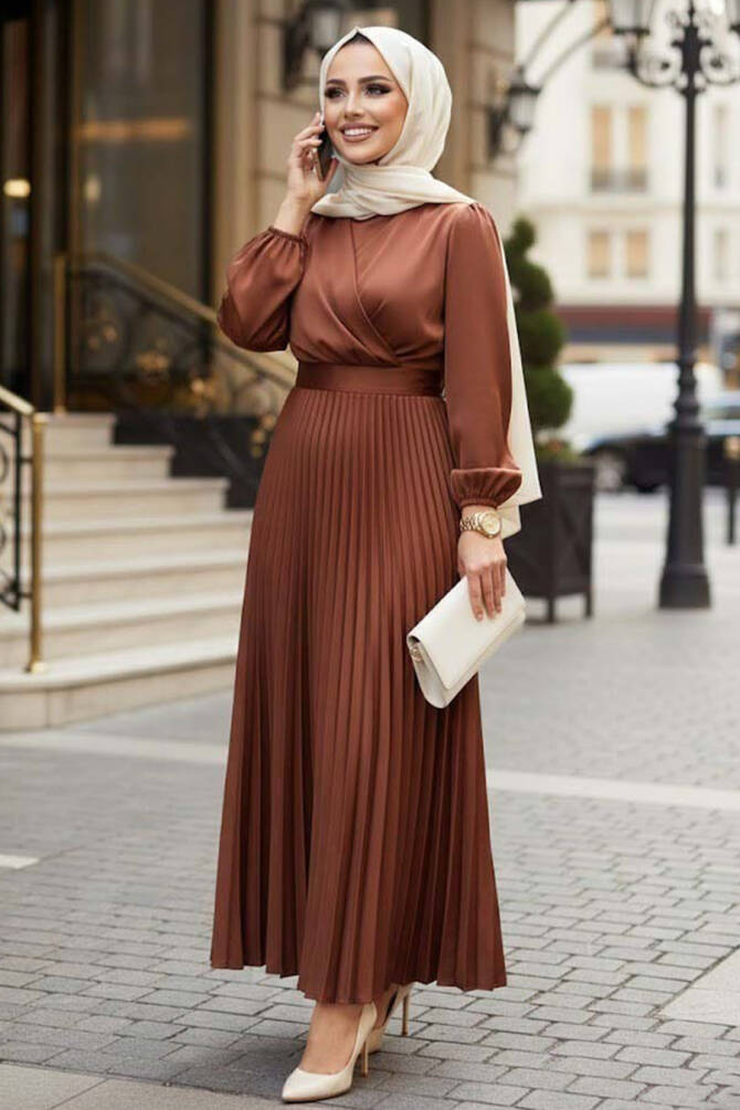 Neva Style - Elegant Brown Islamic Clothing Wedding Dress 3452KH - 1