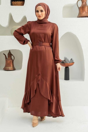 Neva Style - Elegant Brown Muslim Fashion Evening Dress 4566KH - 2