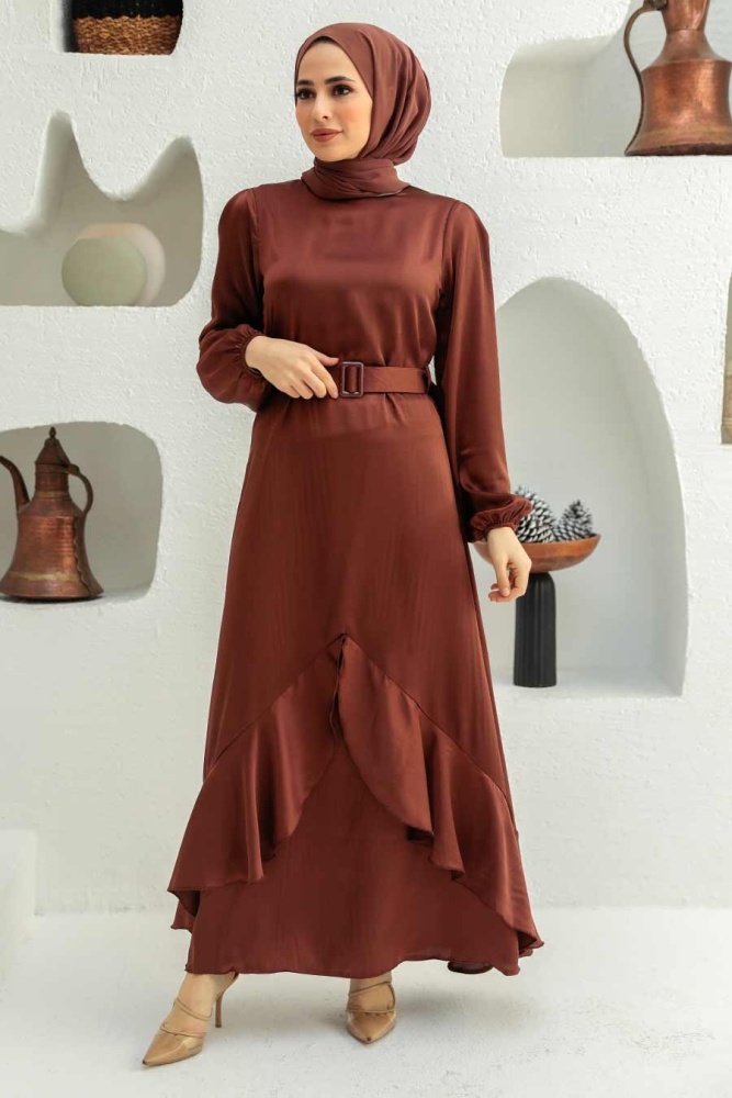 Neva Style - Elegant Brown Muslim Fashion Evening Dress 4566KH - 1