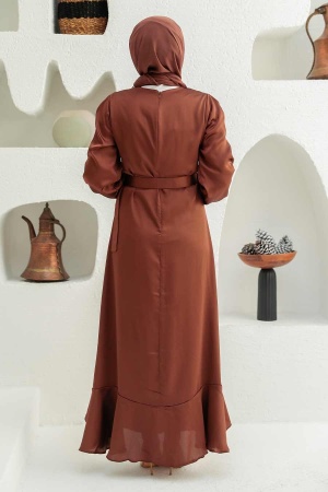 Neva Style - Elegant Brown Muslim Fashion Evening Dress 4566KH - 3