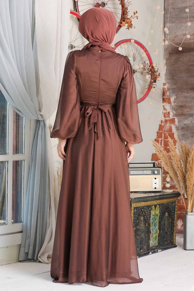 Neva Style - Elegant Brown Islamic Clothing Evening Gown 5215KH - 4
