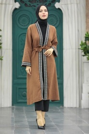 Brown Hijab Kimono 10373KH - Thumbnail
