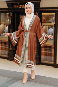 Brown Hijab Kimono 10455KH - Thumbnail