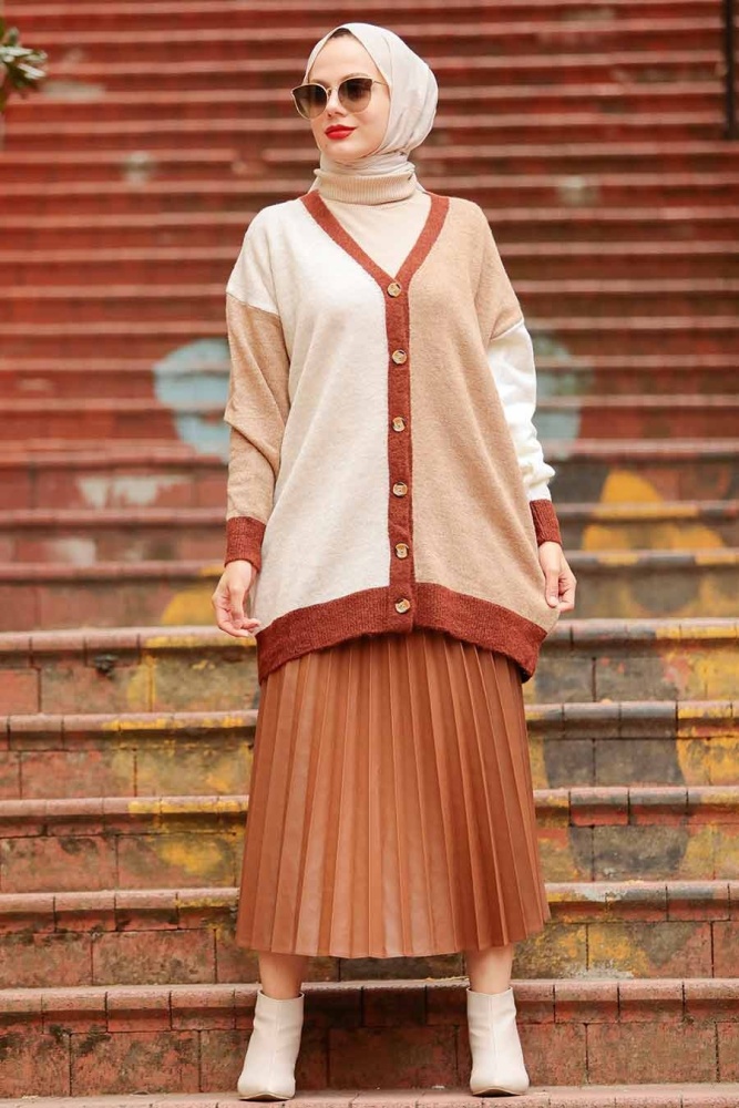 Brown Hijab Knitwear Cardigan 7832KH - 1