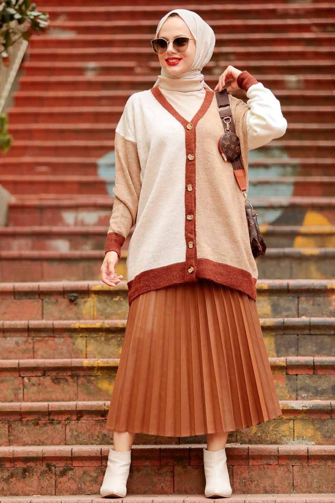 Brown Hijab Knitwear Cardigan 7832KH - 2