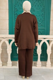 Brown Hijab Knitwear Double Suit 25020KH - Thumbnail