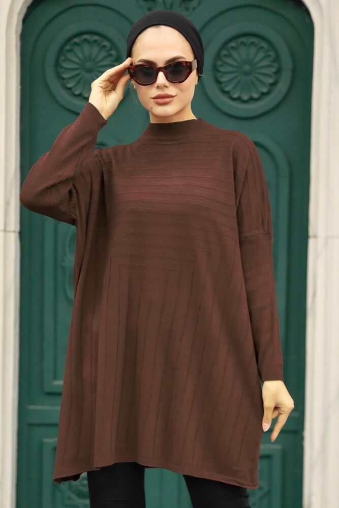 Brown Hijab Knitwear Poncho 3404KH - 1