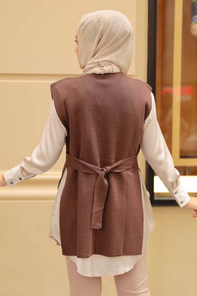Brown Hijab Knitwear Sweater 23881KH - 2