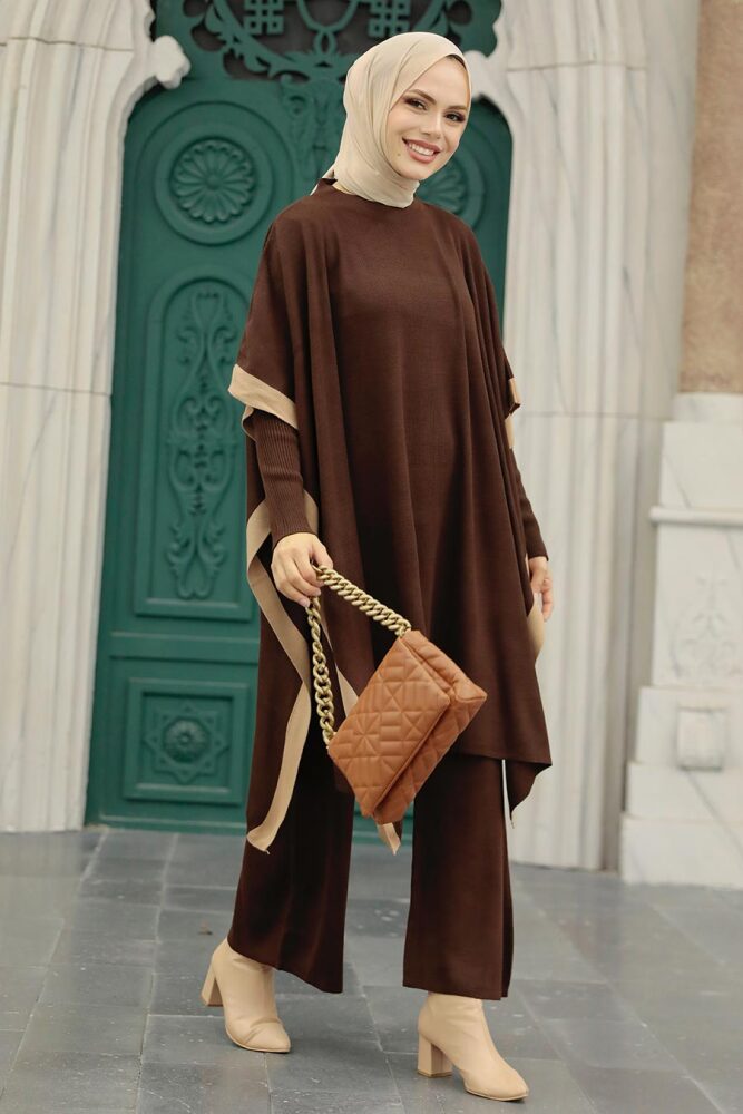 Brown Hijab Knitwear Triple Suit 33850KH - 3