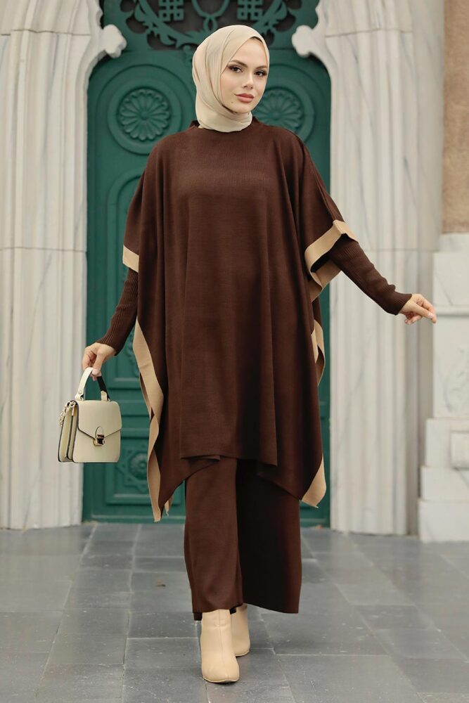 Brown Hijab Knitwear Triple Suit 33850KH - 5