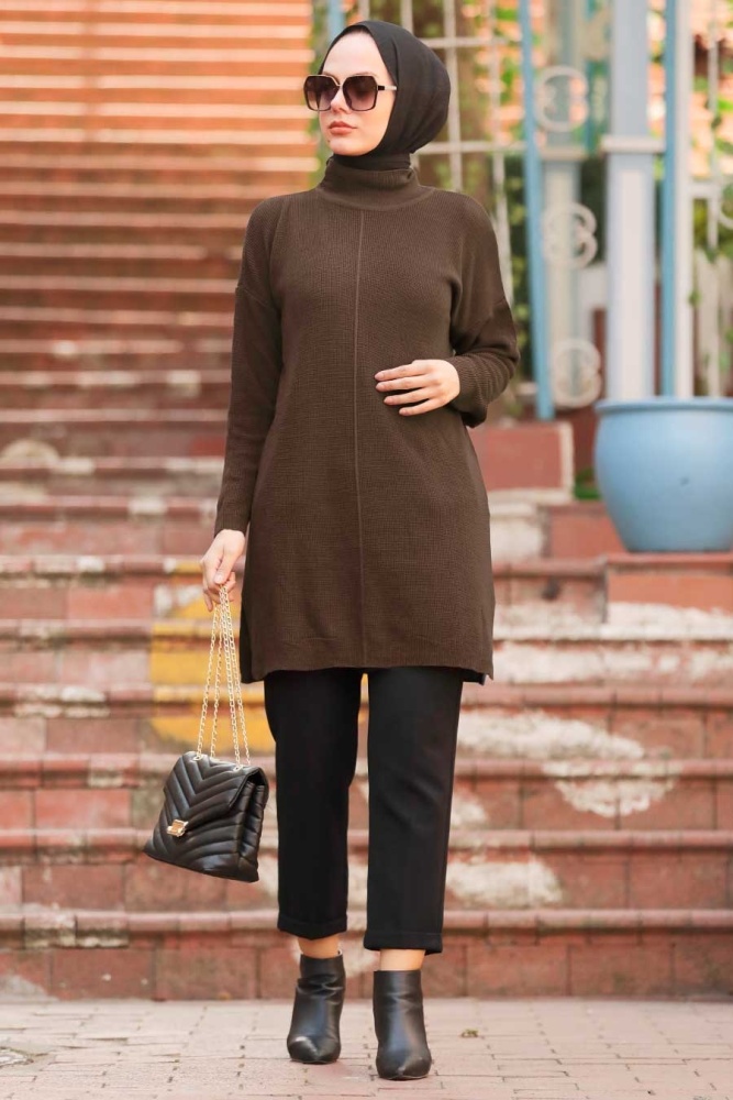 Brown Hijab Knitwear Tunic 18441KH - 1