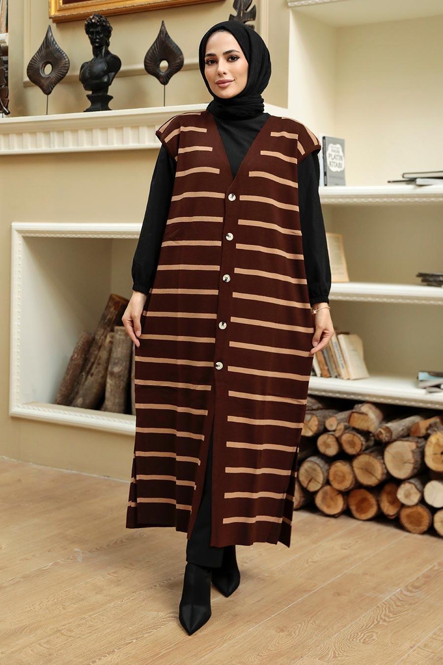 Brown Hijab Knitwear Vest 3396KH