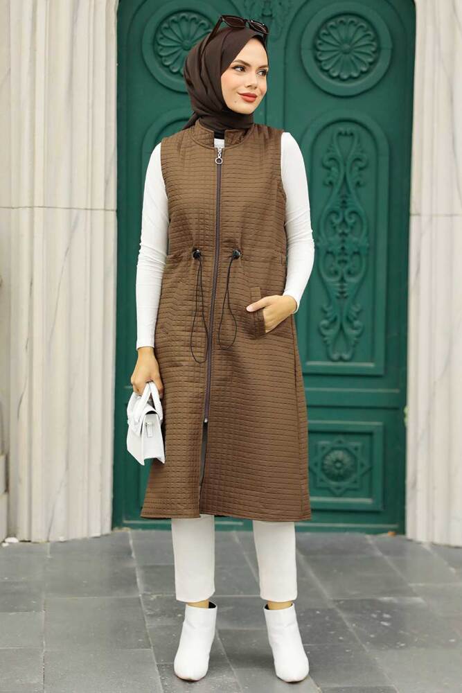 Brown Hijab Vest 35743KH - 1