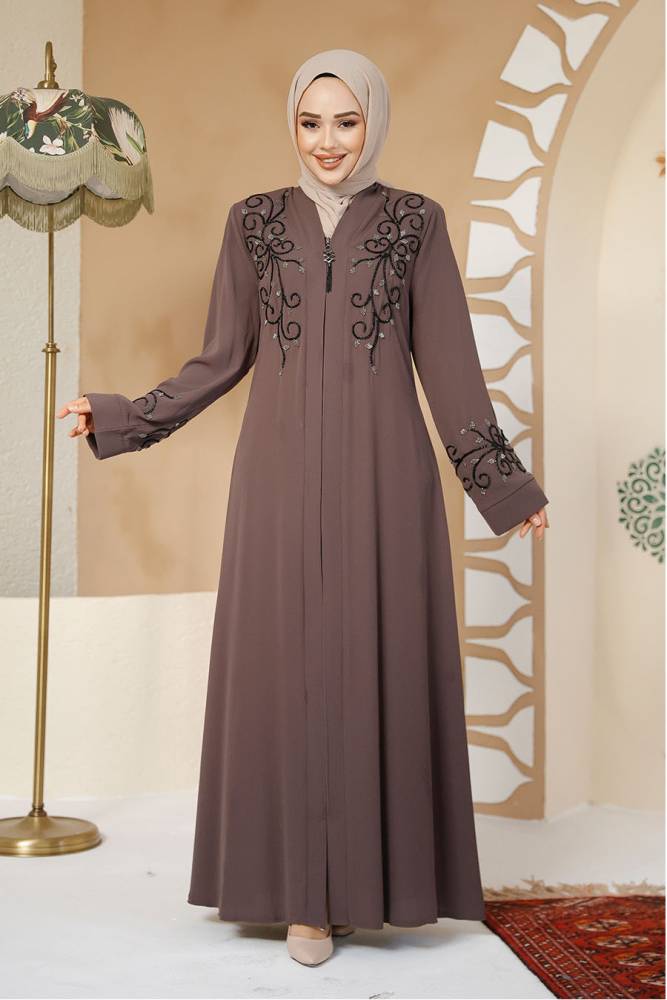 Brown Modest Abaya For Women 29107KH - 2