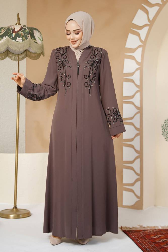 Brown Modest Abaya For Women 29107KH - 1