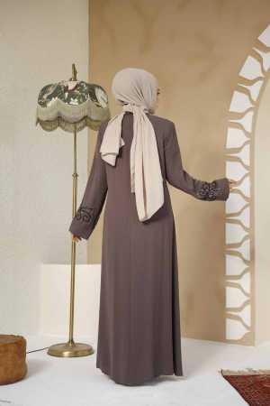 Brown Modest Abaya For Women 29107KH - 4