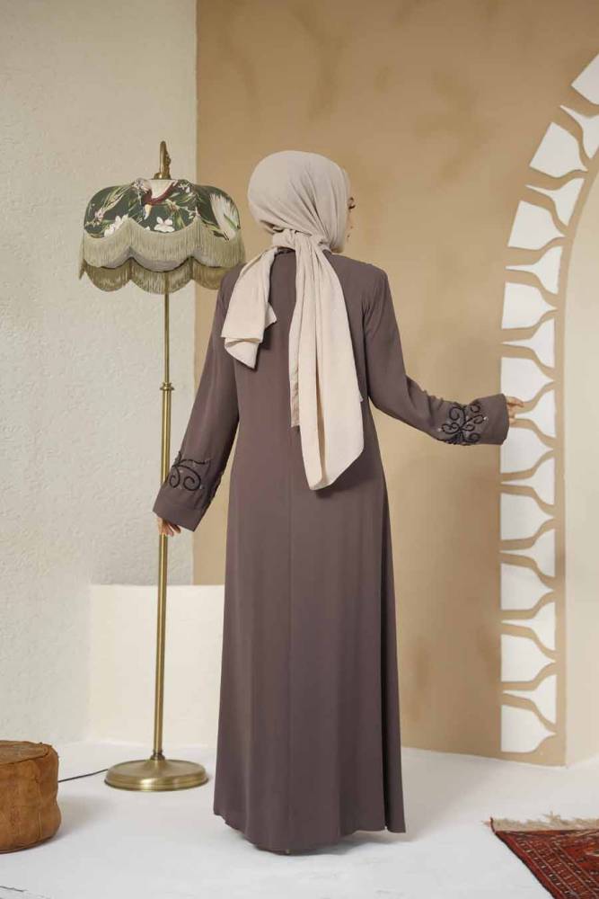 Brown Modest Abaya For Women 29107KH - 4