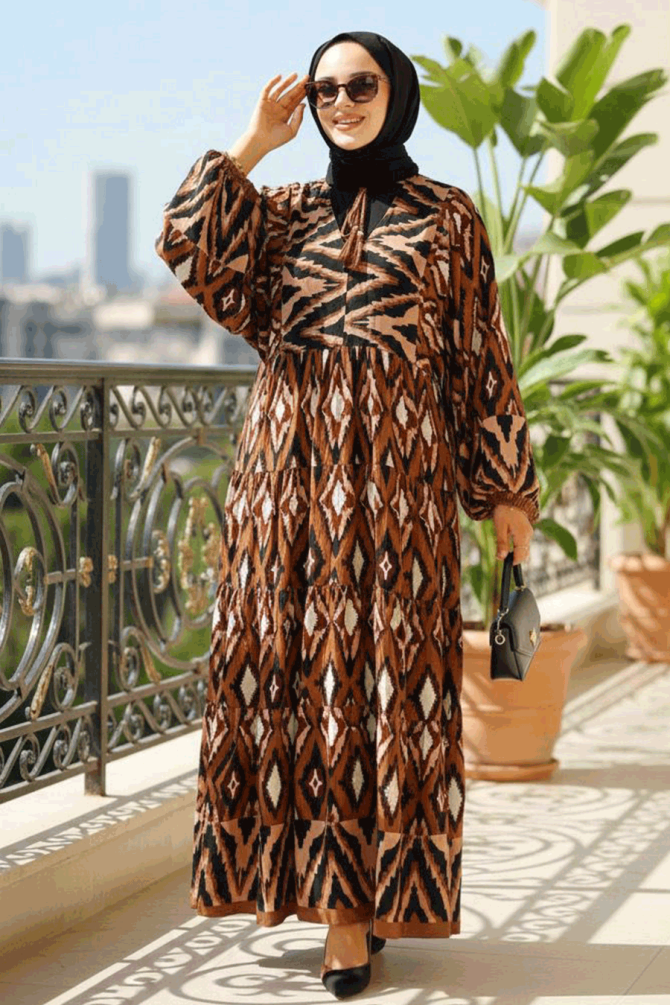 Brown Modest Dress 10235KH - NEVA STYLE