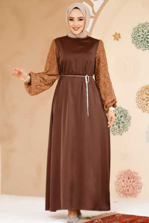 Brown Satin Modest Gown 61671KH - 1