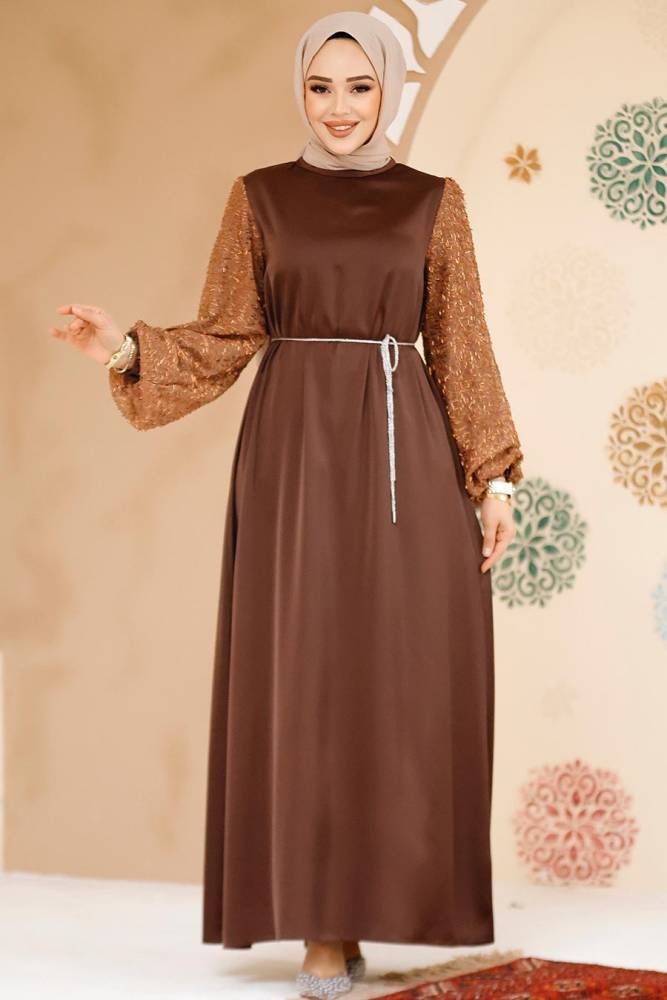 Brown Satin Modest Gown 61671KH - 1