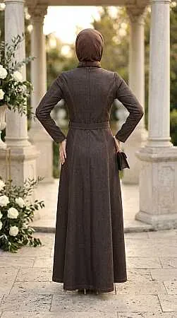 buckle belt Brown Modest Denim Dress 6283KH - 2
