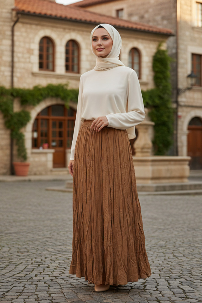Buruşuk Bisküvi Tesettür Etek 9217BS - NEVA STYLE